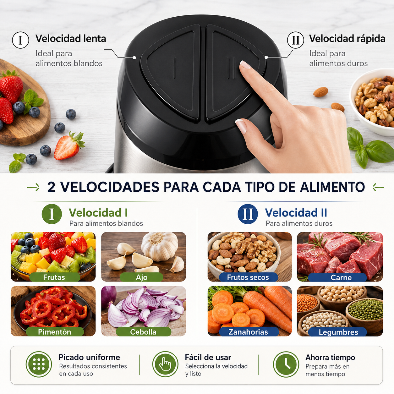 Picadora Eléctrica de Acero Inoxidable 🔪 | Pica Verduras y Carne en Segundos