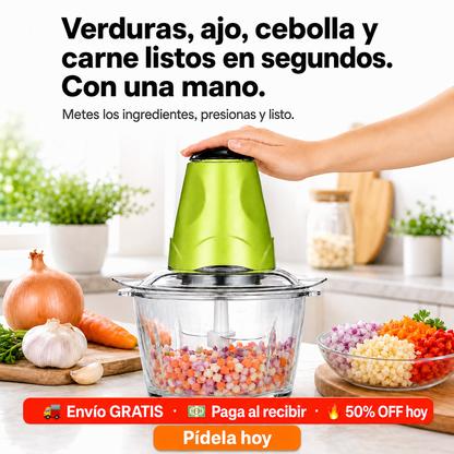Picadora Eléctrica Multifuncional 🔪 | Pica Verduras y Carne en Segundos